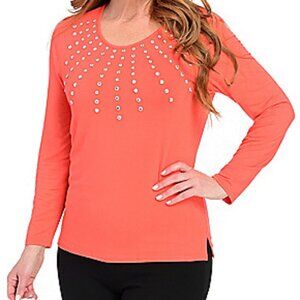 Long Sleeve Embellished Scoop Neck Top